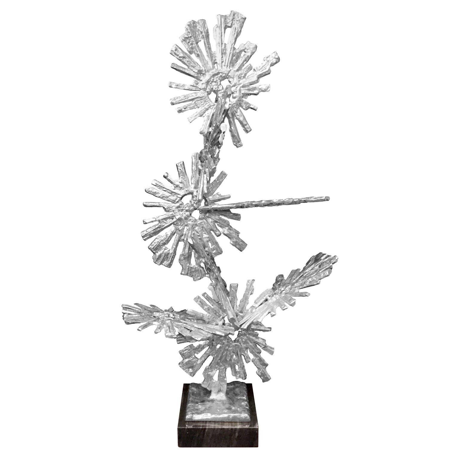 Large 1970s Abstract Aluminum Floral Sculpture on Marble Base