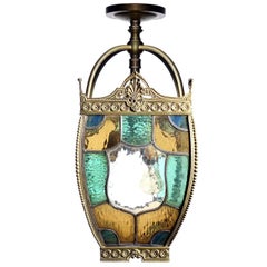 Antique Tudor Style Stained Glass Hall Light
