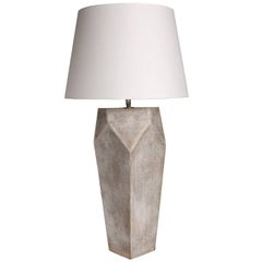 Facet Tower Tall Gray Ceramic Table Lamp with White Linen Shade