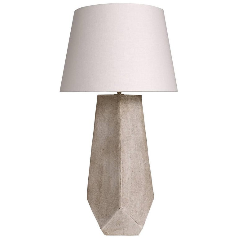 Facet Tower Tall Gray Ceramic Table Lamp With White Linen Shade For Facet Monument Tall Gray Ceramic Table Lamp With White Linen Shade