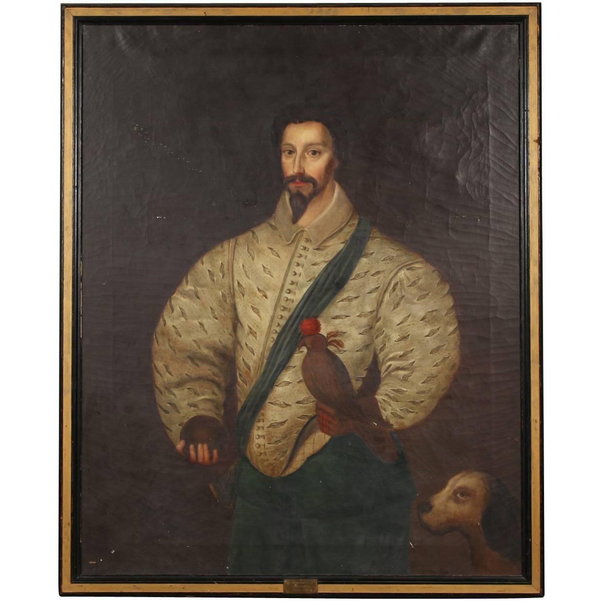 Antique 16th Century Oil on Canvas Portrait of a Falconer