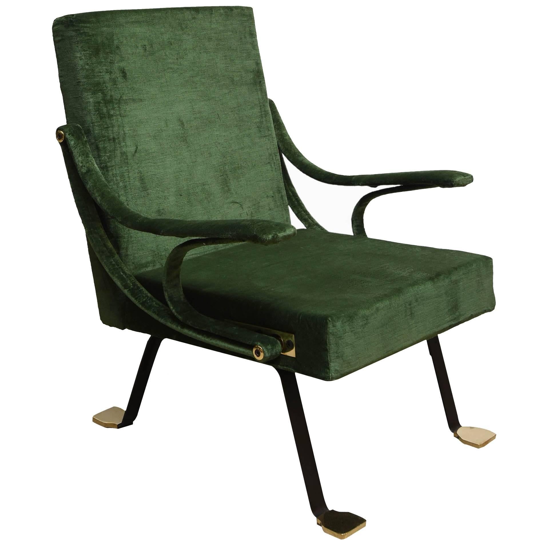  Ignazio Gardella "Digamma" Green Velvet Italian Armchair for Gavina, 1957 For Sale