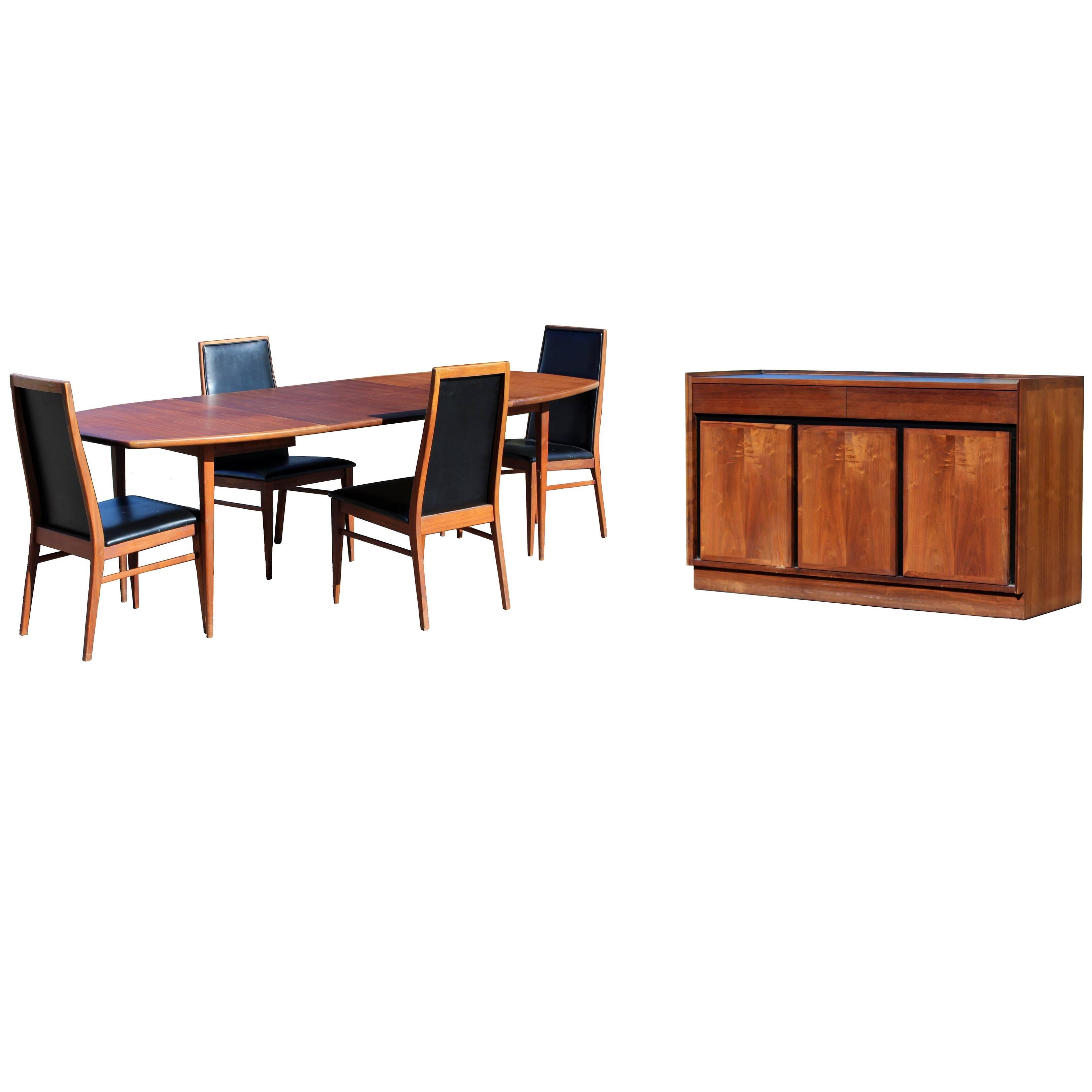 Mid-Century Modern Baughman Dillingham Dining Set of Table Four Chairs Credenza
