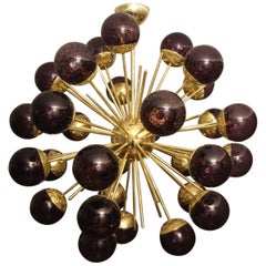 Midcentury Style Italian Sputnik Brass and Purple Murano Chandelier