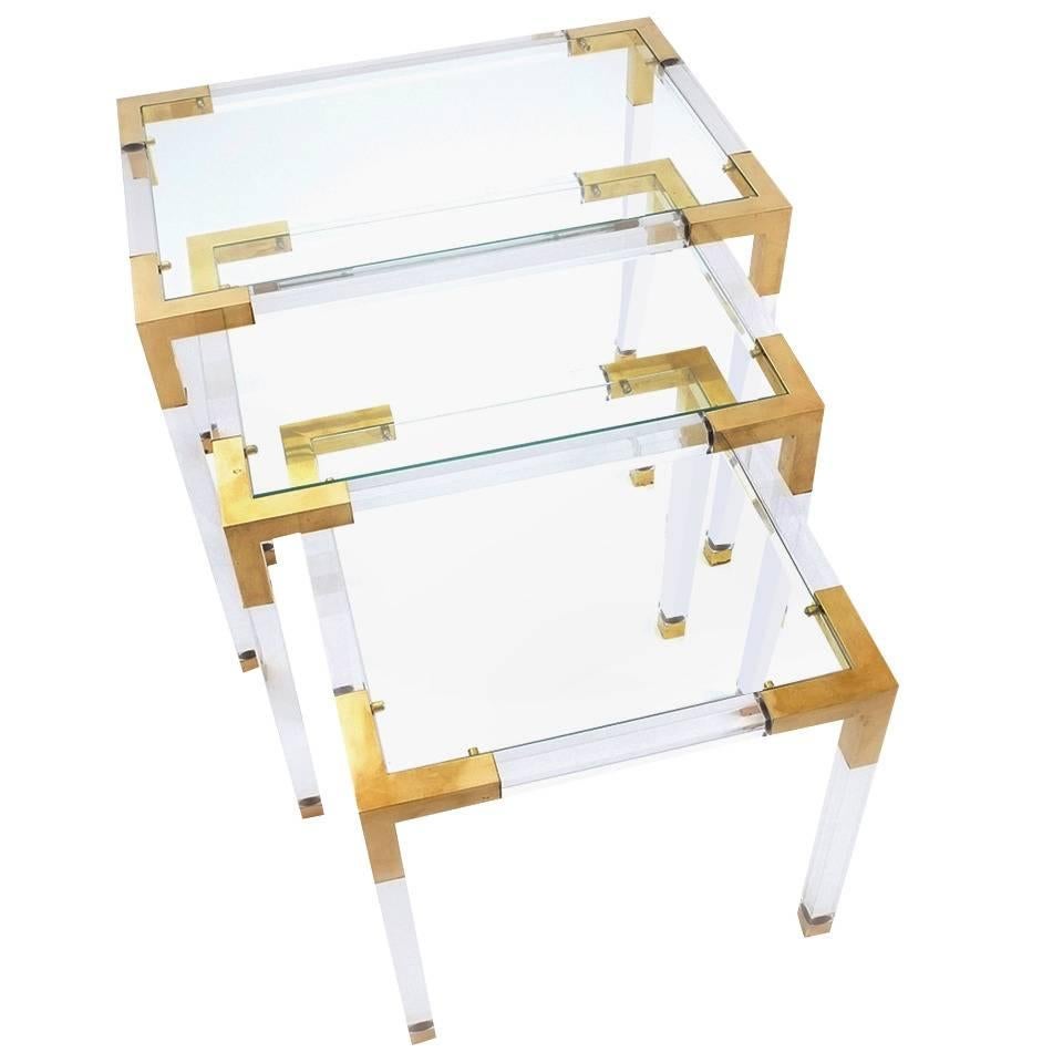 Set of Lucite and Brass Nesting Tables at 1stDibs
