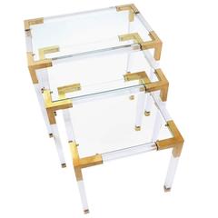 Set of Lucite and Brass Nesting Tables