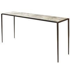 Shibori Console Table with Hand-Painted Goatskin Parchment and Hand-Forged Steel