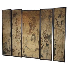 Art Deco Theatre Painted Tapestry Panels, Set of Five