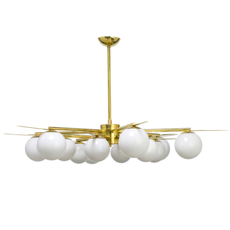 Triangolo Natural Brass And 12 Glass Orb Midcentury Style Chandelier Brass And Twelve Orb Glass Chandelier