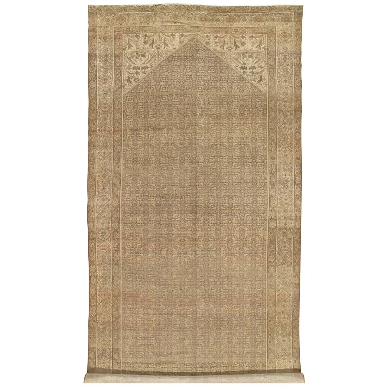Antique Malayer Carpet, Handmade Oriental Rug, Ivory, Taupe, Gray, Light Brown