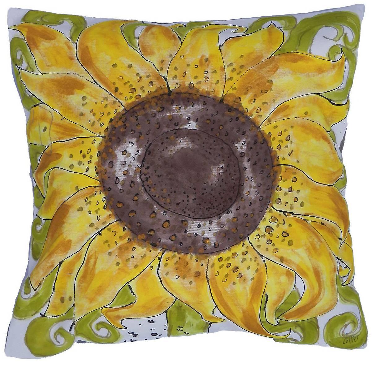 One of a Kind Pillow Hand-Painted Sunflower Unique Throw Cushion Artist Signed