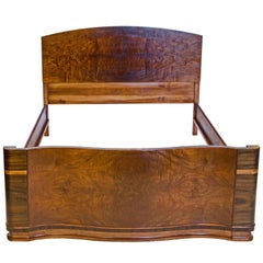 Art Deco Walnut Double Bed with Rails