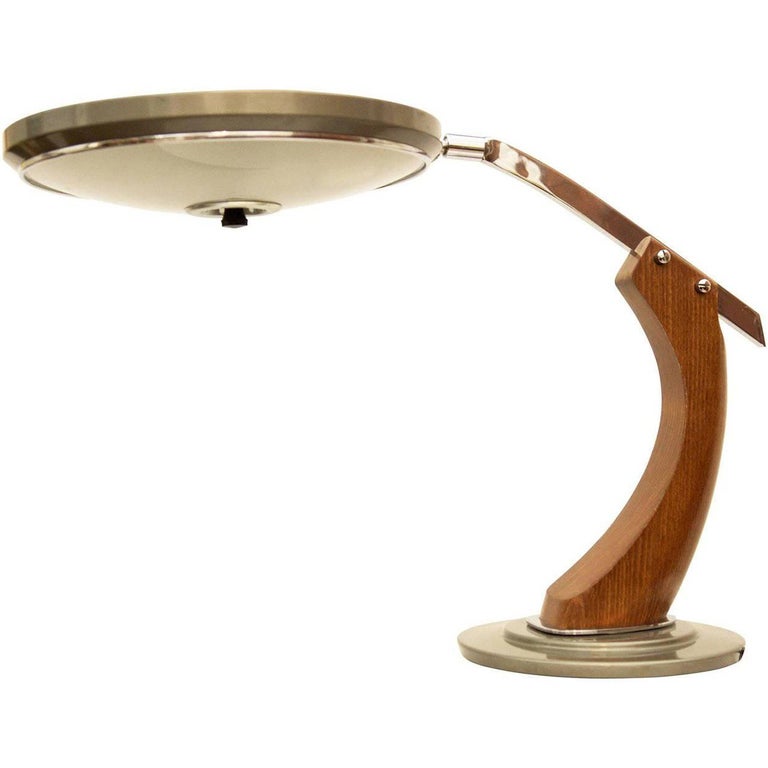 Fase Madrid Midcentury Oak And Gold Desk Lamp 1960s