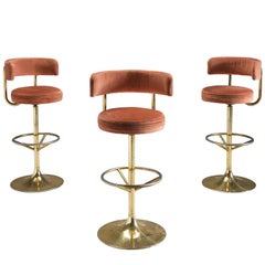 Set of Three Pink Velvet Barstools by Borje Johanson