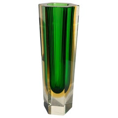 Green and Yellow Italian Glass Vase by Murano Sommerso, 1960s