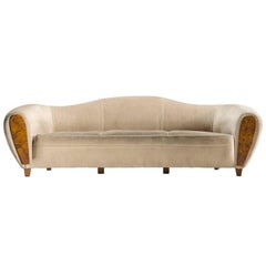 French Handmade Custom Sofa with Burl Front 