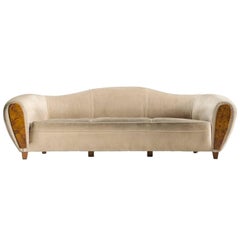 French Handmade Custom Sofa with Burl Front