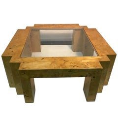 Italian Burl Wood Glass Top Coffee Table