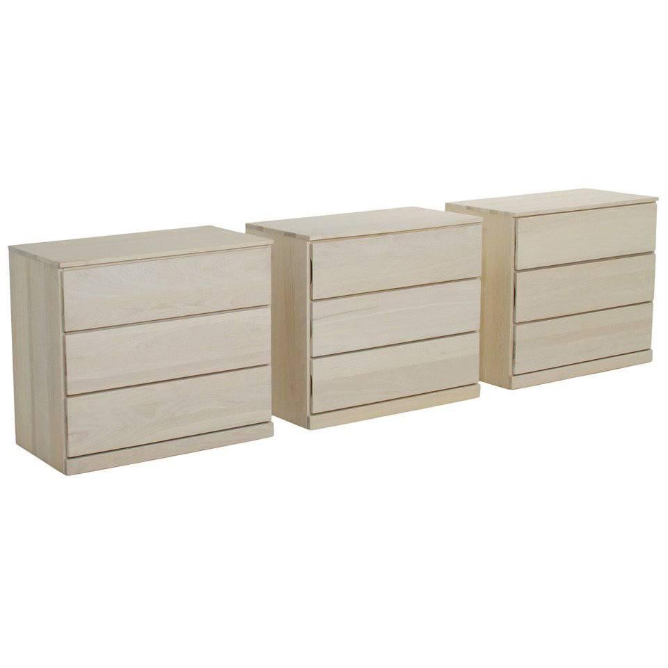 Three White Bleached Oak Three-Drawer Chest of Dressers by L. Ronney and Sons For Sale