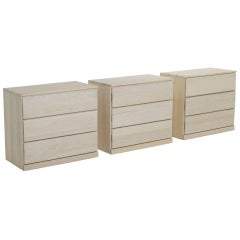 Three White Bleached Oak Three-Drawer Chest of Dressers by L. Ronney and Sons