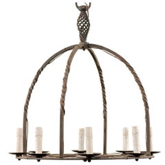 French 19th C. Circular Eight-Light Iron Chandelier w/ Lovely Domed-Shaped Top