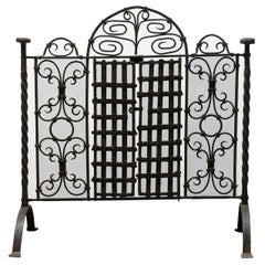 Antique French 19th Century Wrought-Iron Firescreen with Operational Doors and Arch