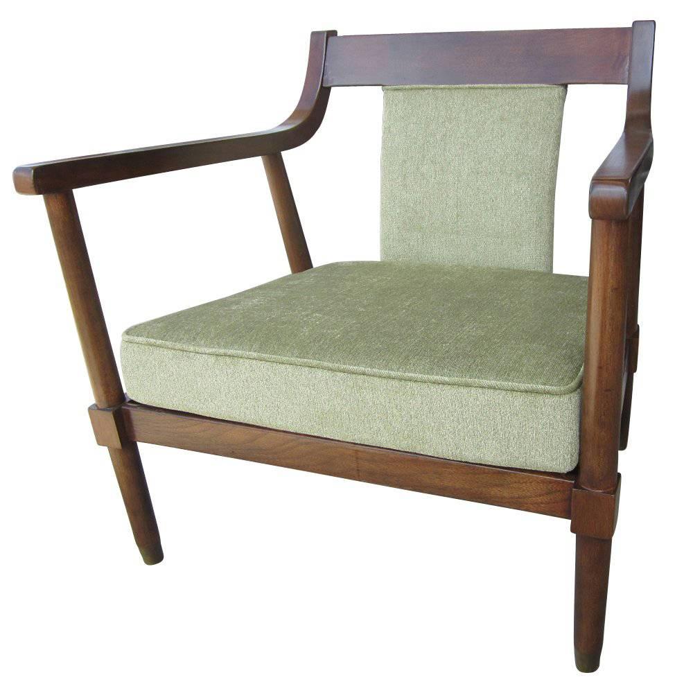 In 1906, American Furniture company was founded by two Martinsville tobacco men, Ancil Witten and Charles Keesee. 

Pair of chairs in walnut with new cushions upholstered in vintage sage green mohair. 
 