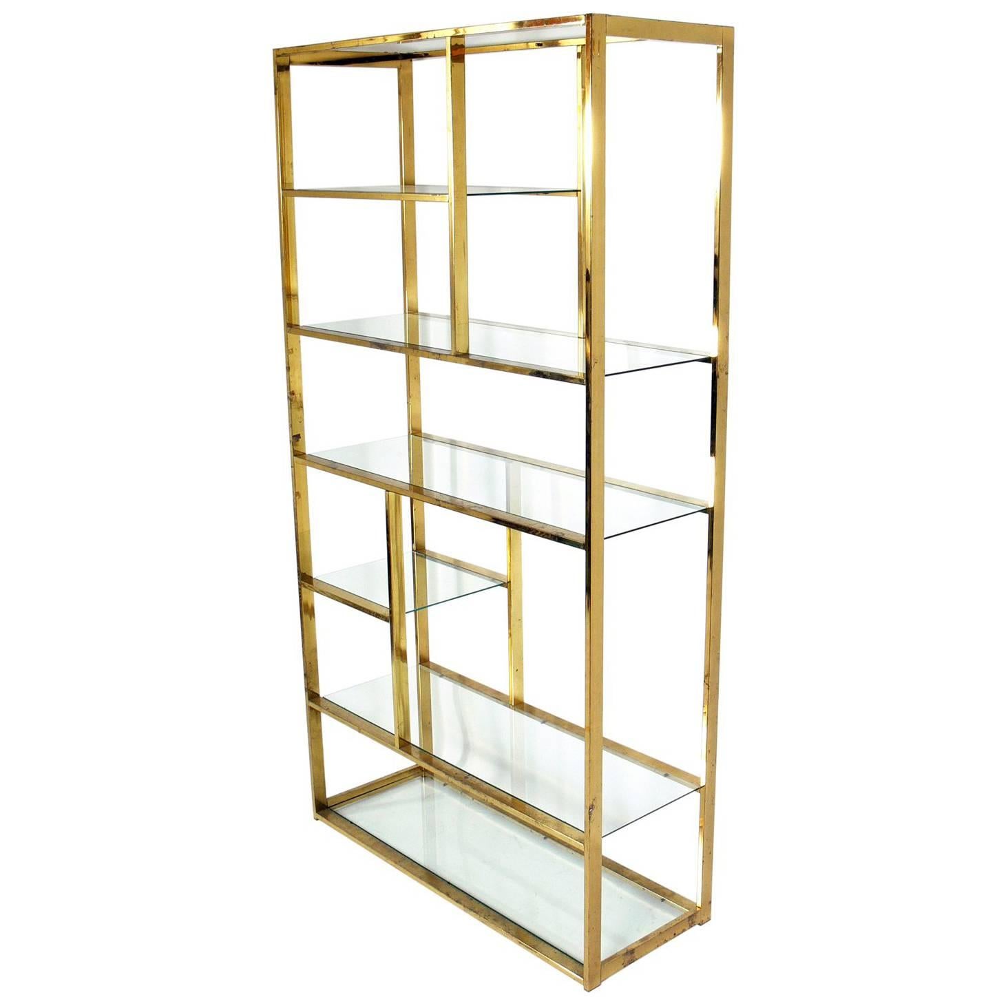 Brass Bookcase in the Manner of Milo Baughman
