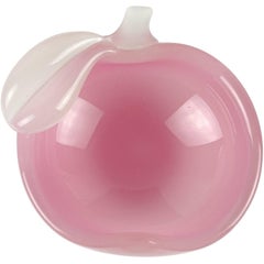 Archimede Seguso Murano Opal Pink White Italian Art Glass Apple Ring Dish Bowl