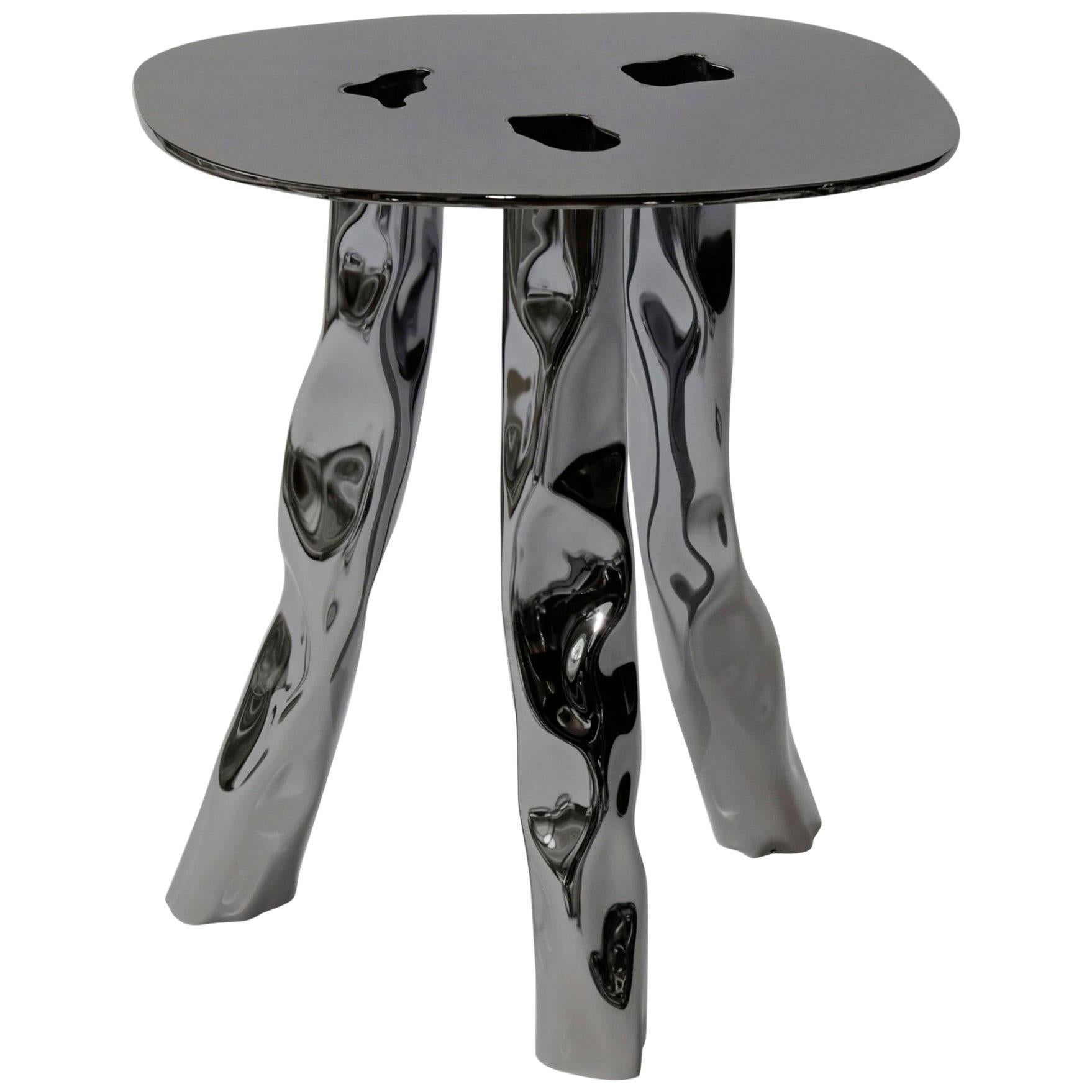 Contemporary Handmade Black Nickel-Plated Brass Side Table by Soft Baroque