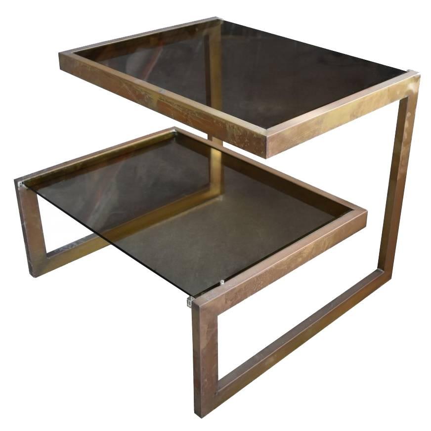 1980s Bronze Two Shelf Auxiliary Table