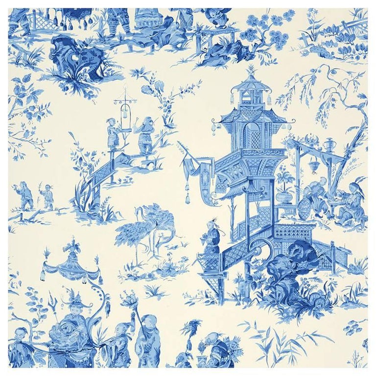Schumacher Chinois 1930s Chinoiserie China Blue Wallpaper Two Roll Set
