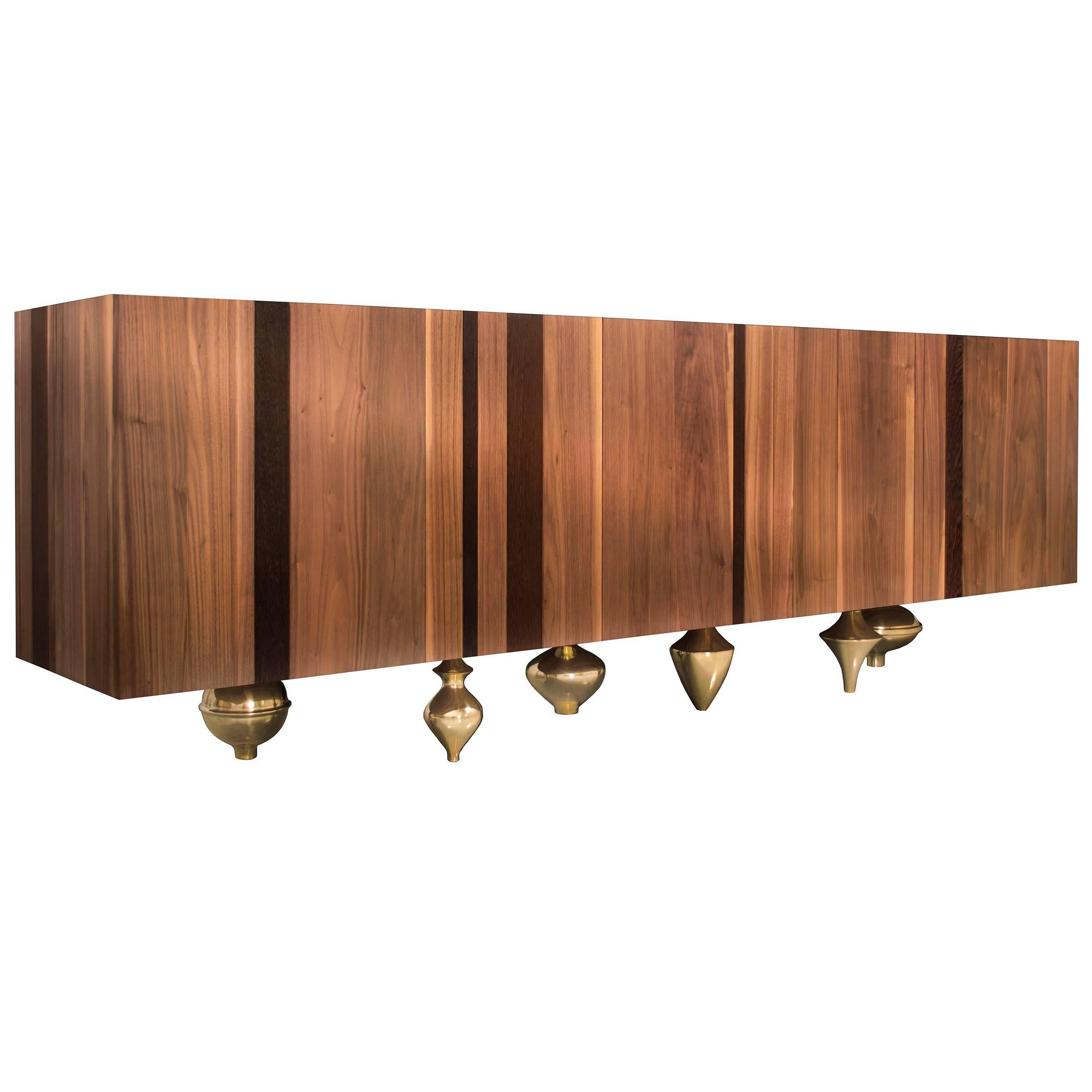 "Il Pezzo 1 Credenza" modern buffet in solid walnut and wenge with marble top