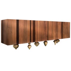 "Il Pezzo 1 Credenza" sideboard in solid walnut - marble top - gold casting base