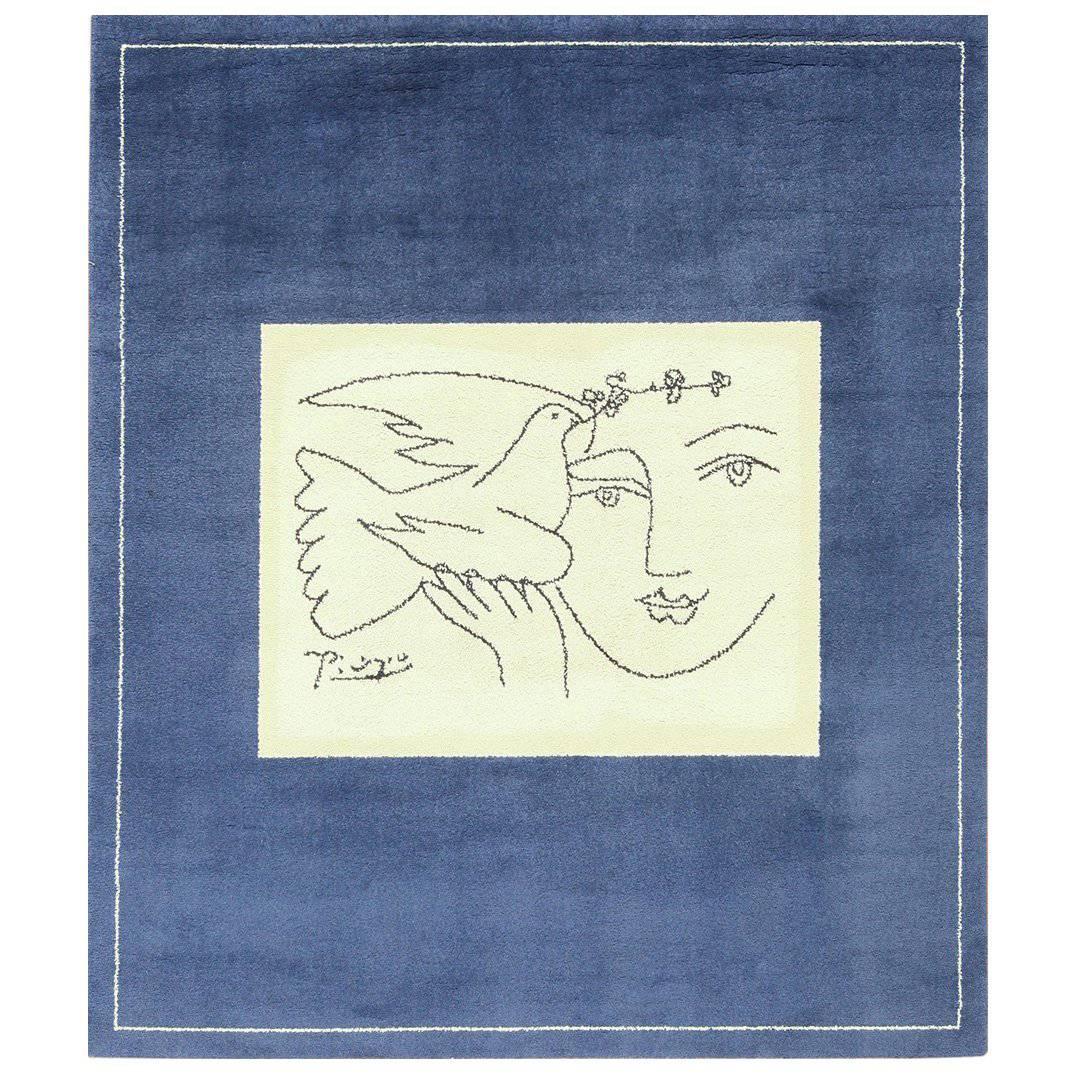 Blue Vintage After Picasso Rug Titled Peace and Joy. Size: 5 ft 8 in x 6 ft 7 in