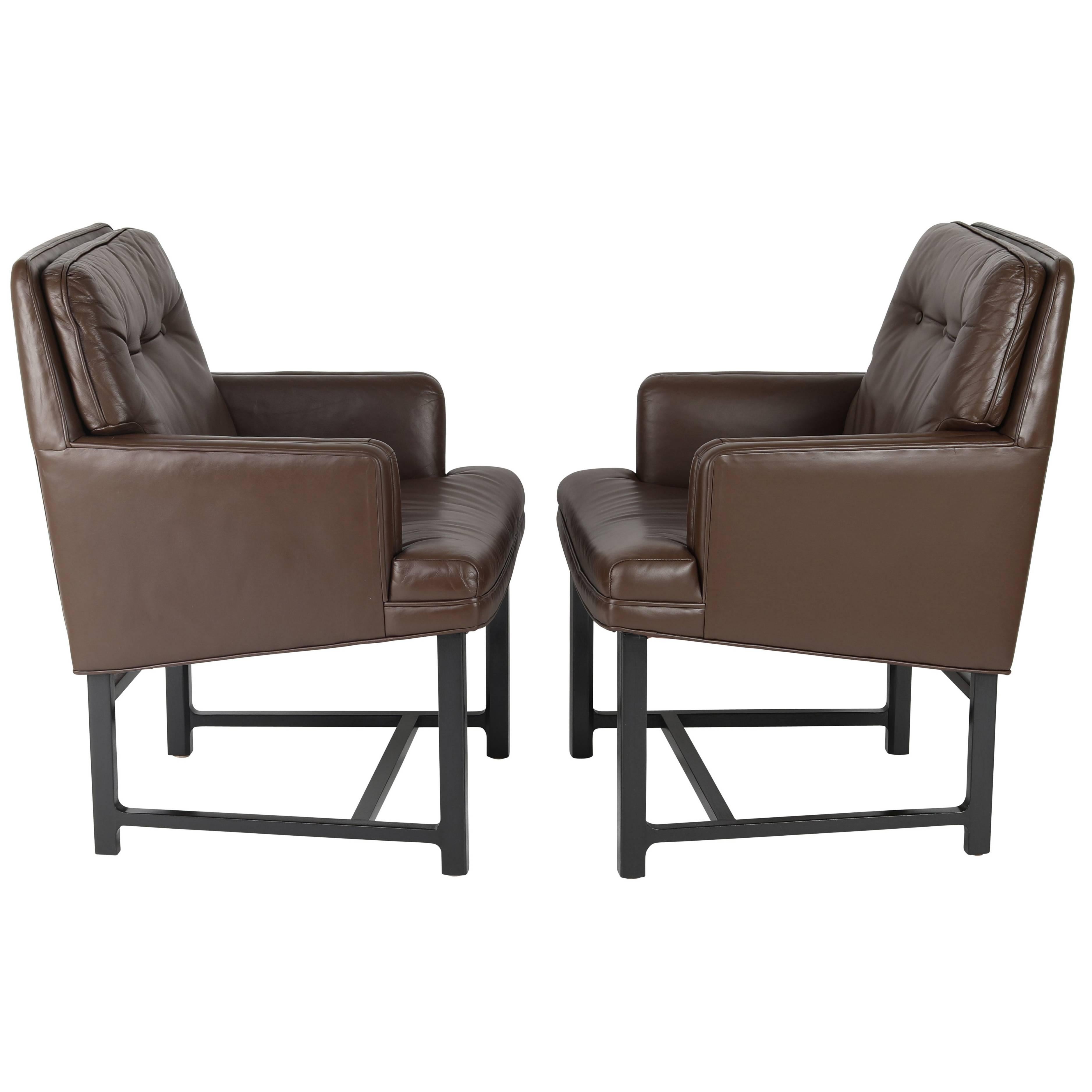 Pair of Edward Wormley for Dunbar Armchairs in Leather and Mahogany, circa 1960s For Sale