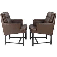 Pair of Edward Wormley for Dunbar Armchairs in Leather and Mahogany, circa 1960s