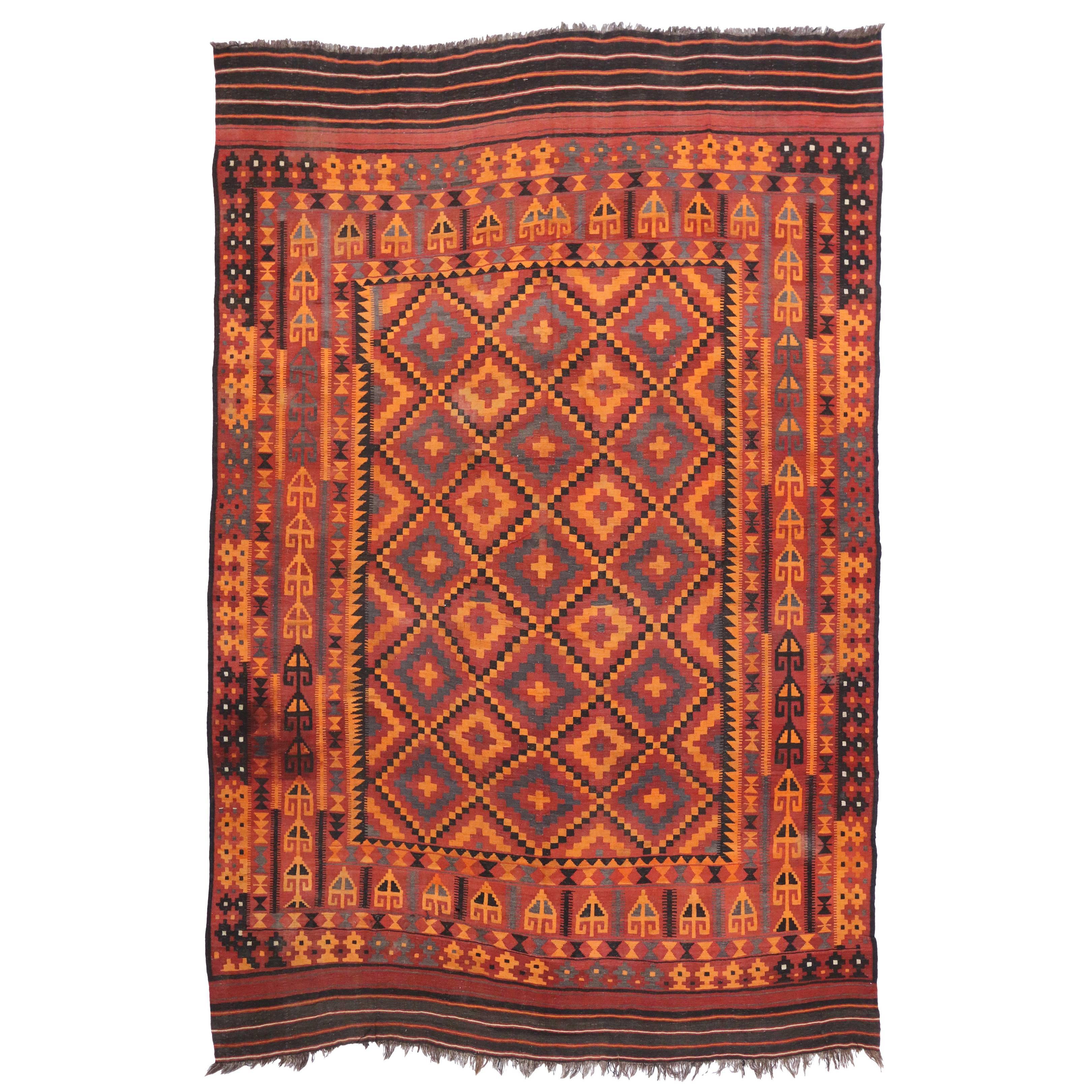 Vintage Afghan Kilim Rug with Modern Tribal Style