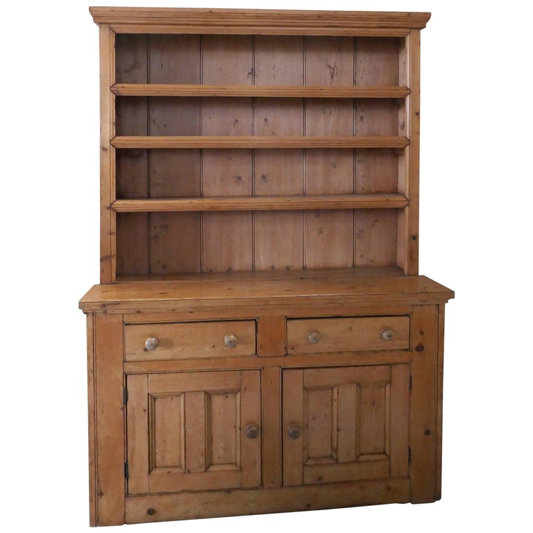 One Piece Victorian Rustic Farmhouse Kitchen Pine Dresser at 1stDibs