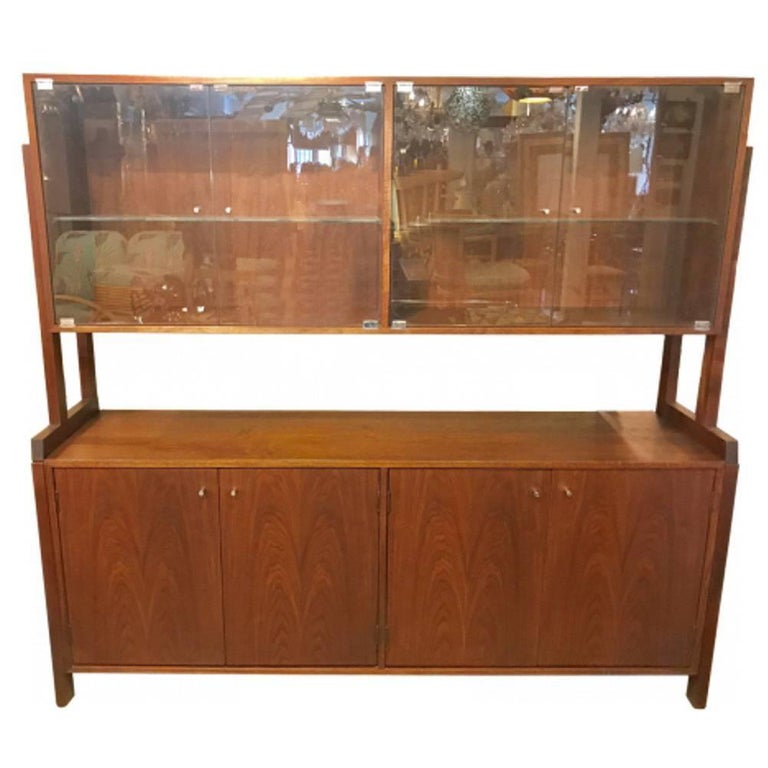 Danish Teak Tambour Credenza with Bookcase Hutch MidCentury Modern at