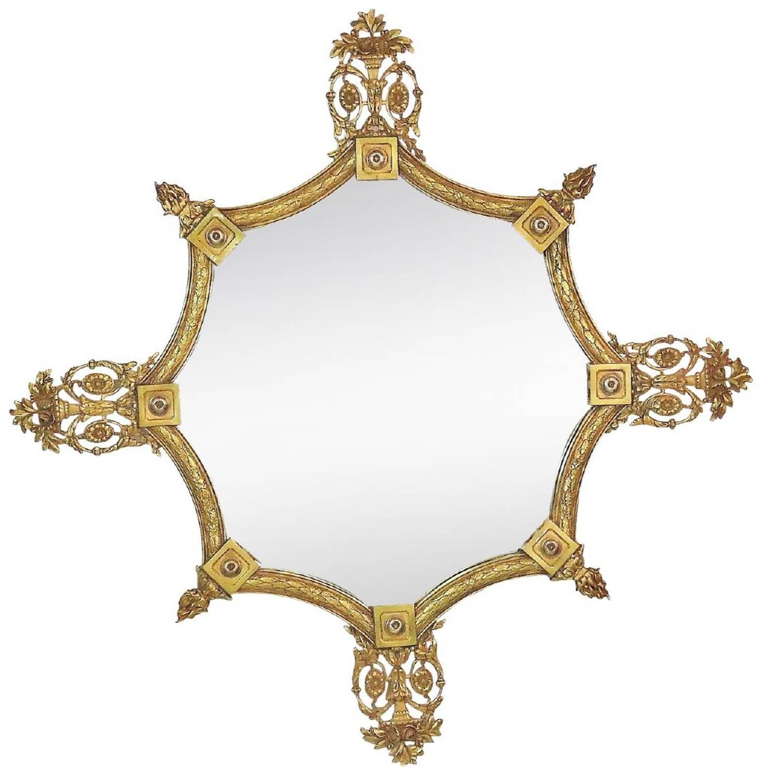Shapely English Art Deco Gilt Bronze Octagonal Mirror