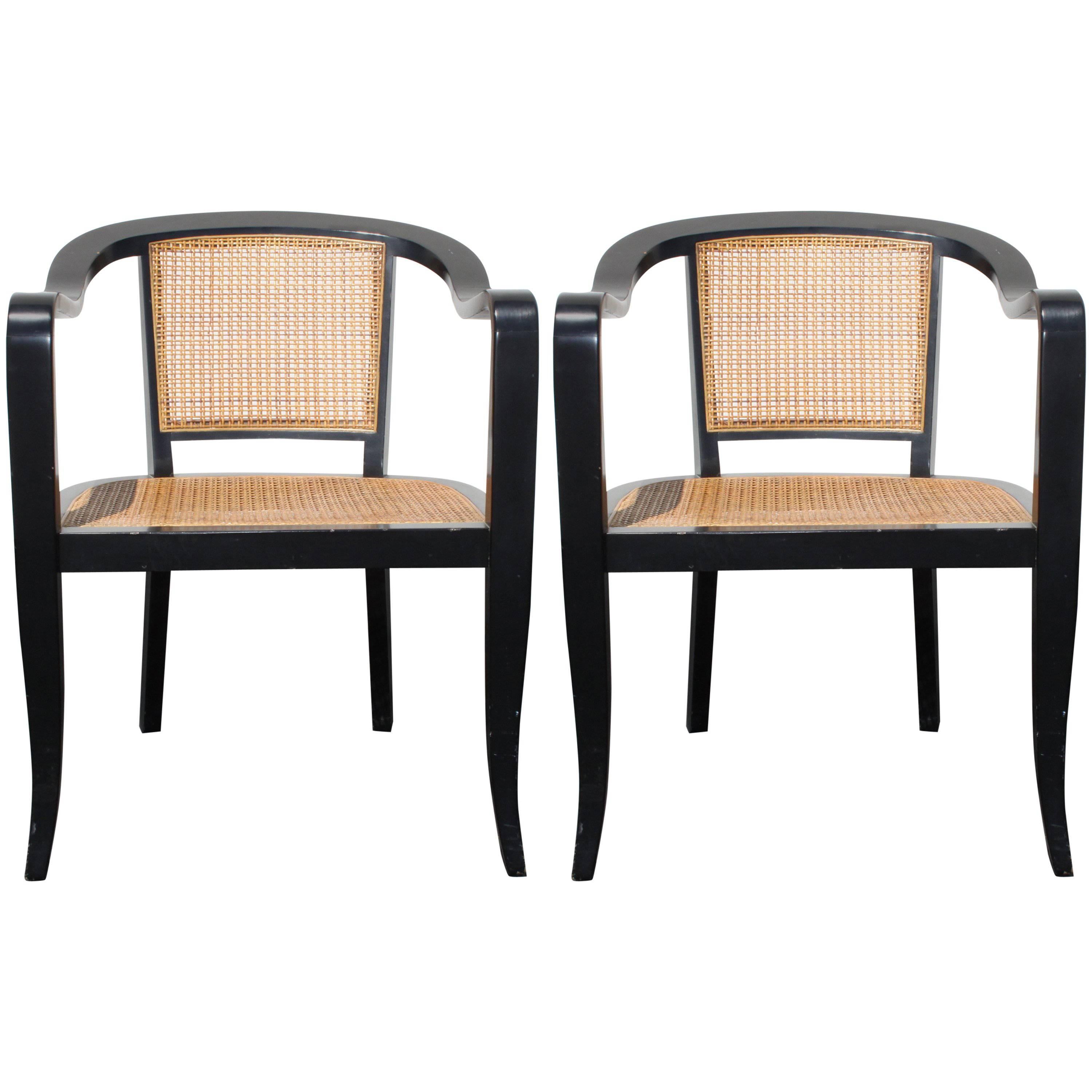 Pair of Edward Wormley for Dunbar Style Caned Armchairs