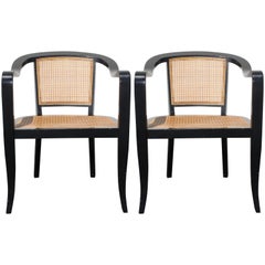 Pair of Edward Wormley for Dunbar Style Caned Armchairs