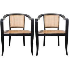 Pair of Edward Wormley for Dunbar Style Caned Armchairs
