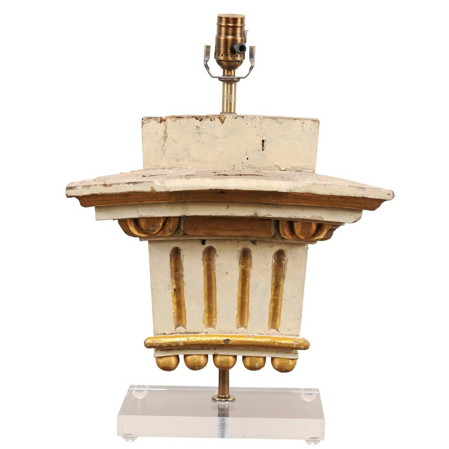 19th Century Italian Fragment Table Lamp in Painted Cream with Gilt Accents For Sale