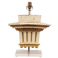 Antique 19th Century Italian Fragment Table Lamp in Painted Cream with Gilt Accents