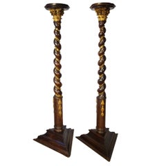 Antique Italian Venetian Black Gold Gilt Carved Walnut Torchiere Pair Circa 1820