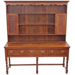 Antique Large 19th Century Georgian and Later Crossbanded Oak Dresser Sideboard