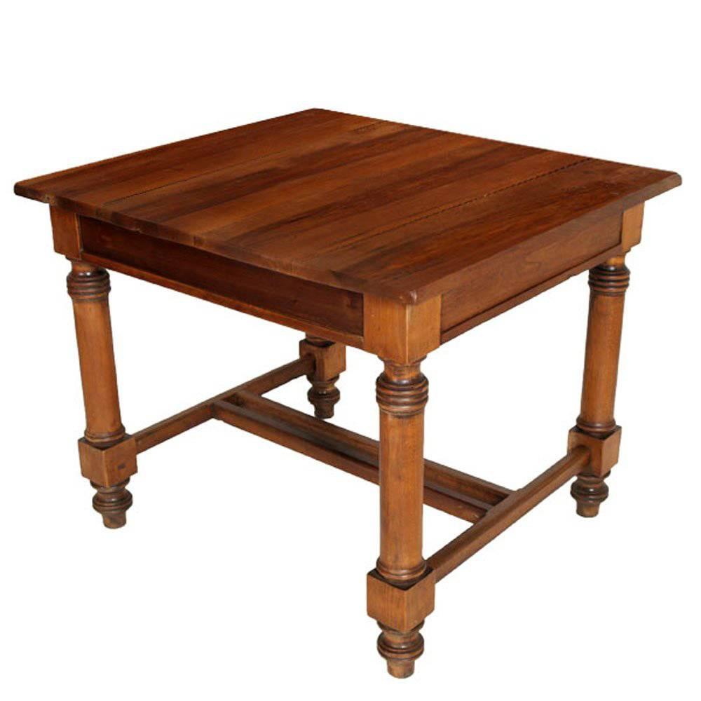 19th Century Neoclassic Austrian Square Table Solid Walnut Restored Wax Polished For Sale