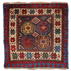 Handmade Antique Collectible Caucasian Kazak Bag Face, 1880s